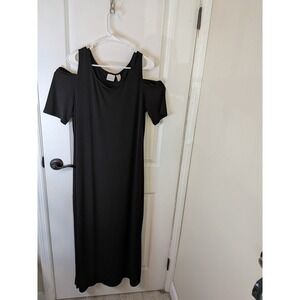 Chicos Black Cold Shoulder Maxi Dress Short Sleeve Scoop Neck Size 2 Large